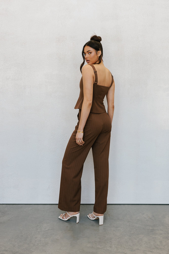 Amie Top Chocolate Pinstripe
