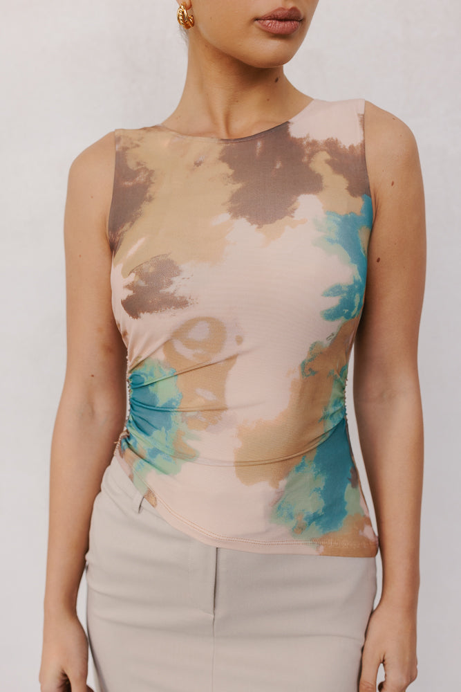 Provo Top - Tan/Teal Haze