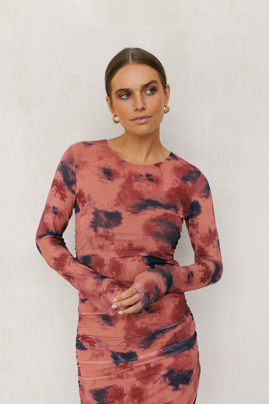 Willora Mini Dress - Rust Ink Mesh