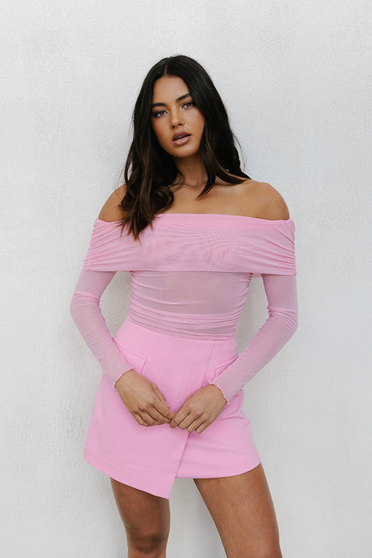 Plyrie Off-the-shoulder Top - Pink Mesh