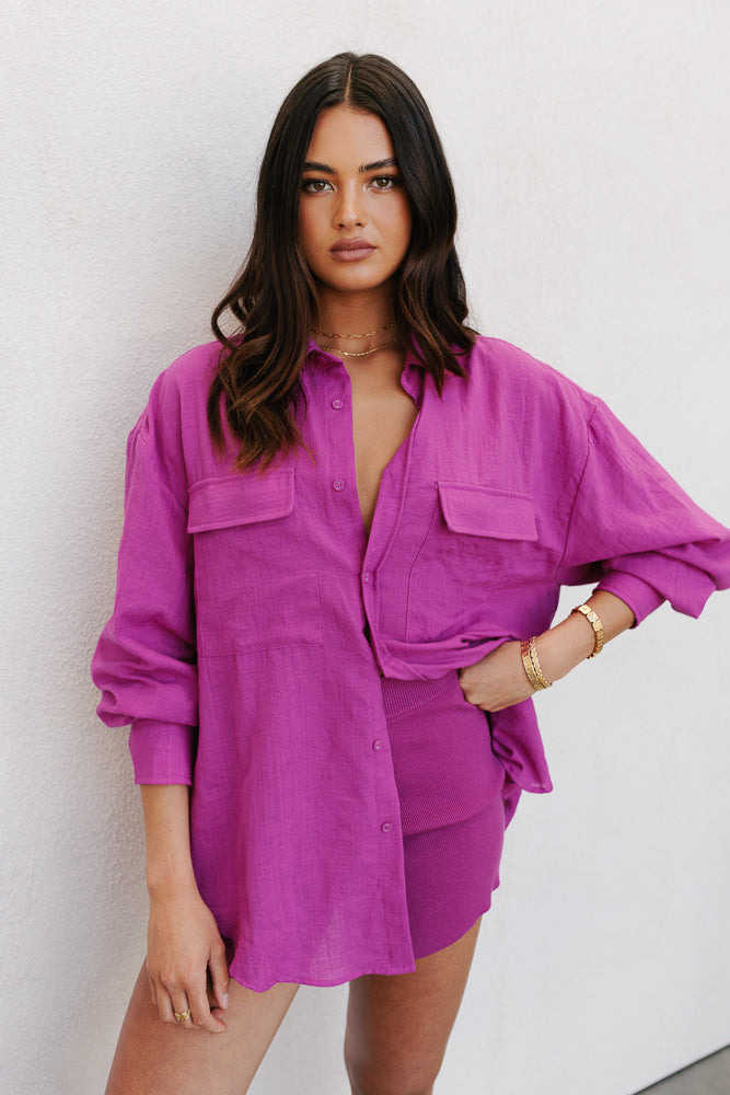 Rosette Oversized Shirt - Magenta