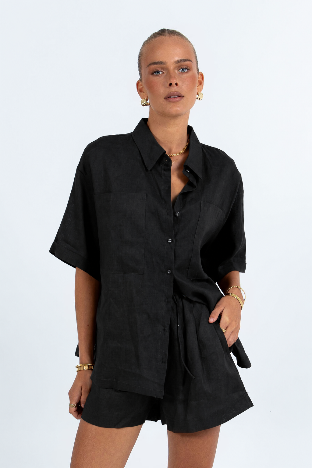 Galina Linen Short Black