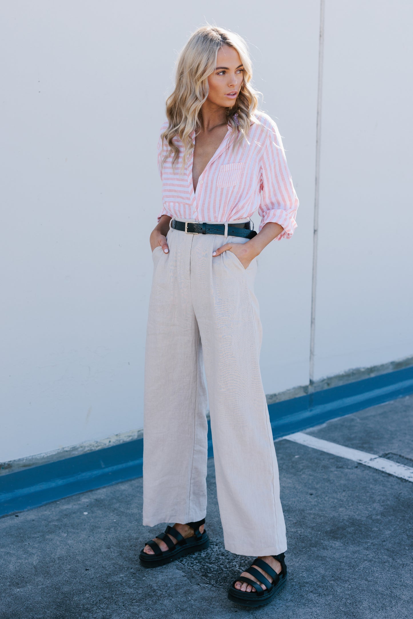 Amelia Shirt - Coral Stripe