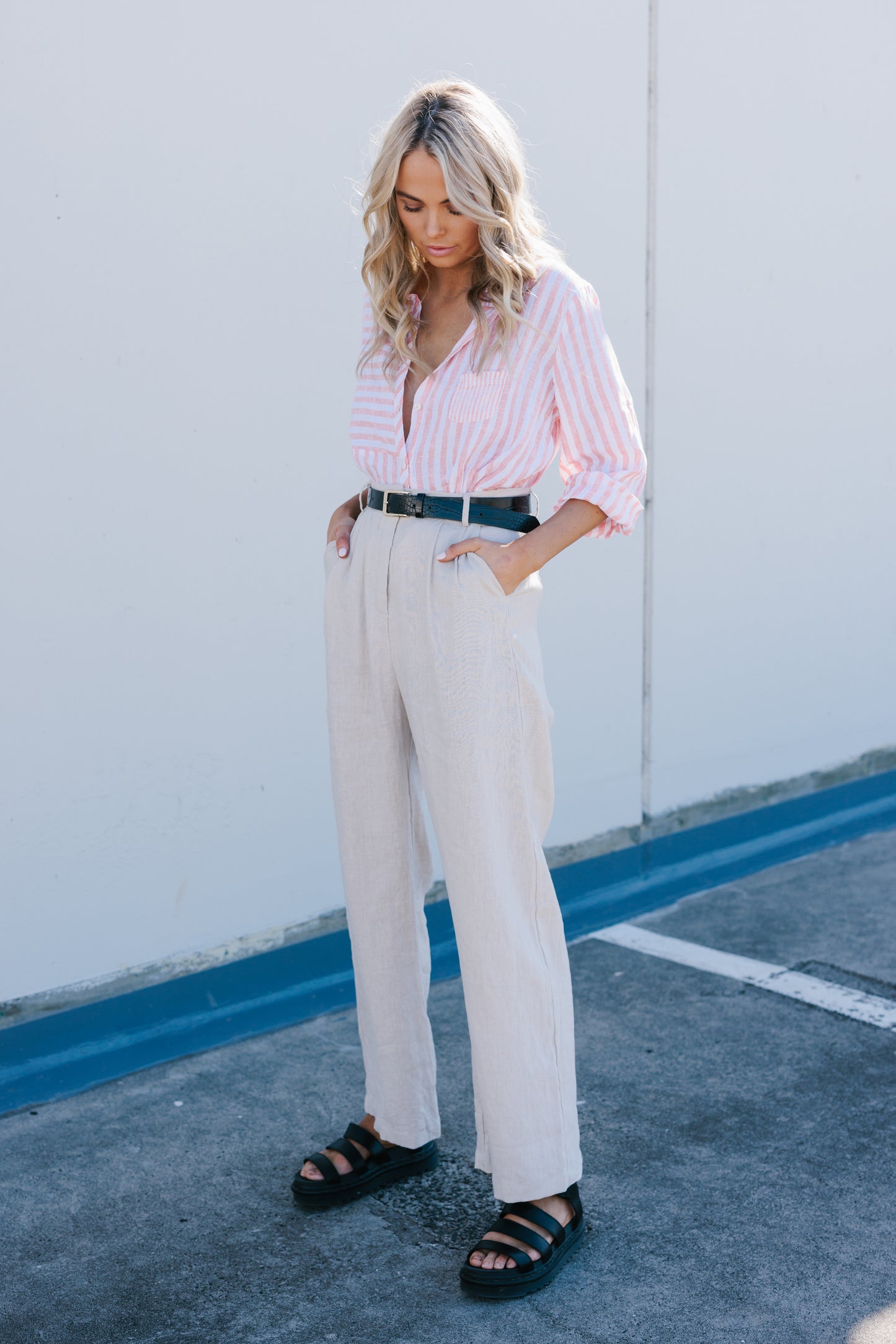 Amelia Shirt - Coral Stripe