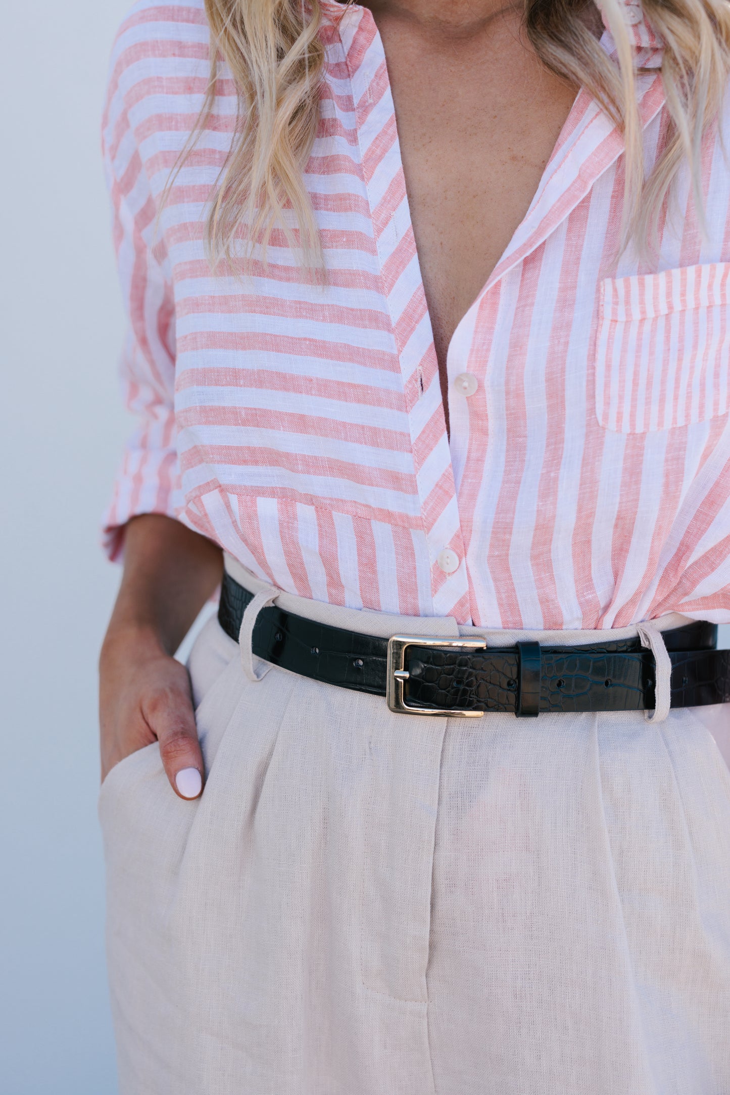 Amelia Shirt - Coral Stripe