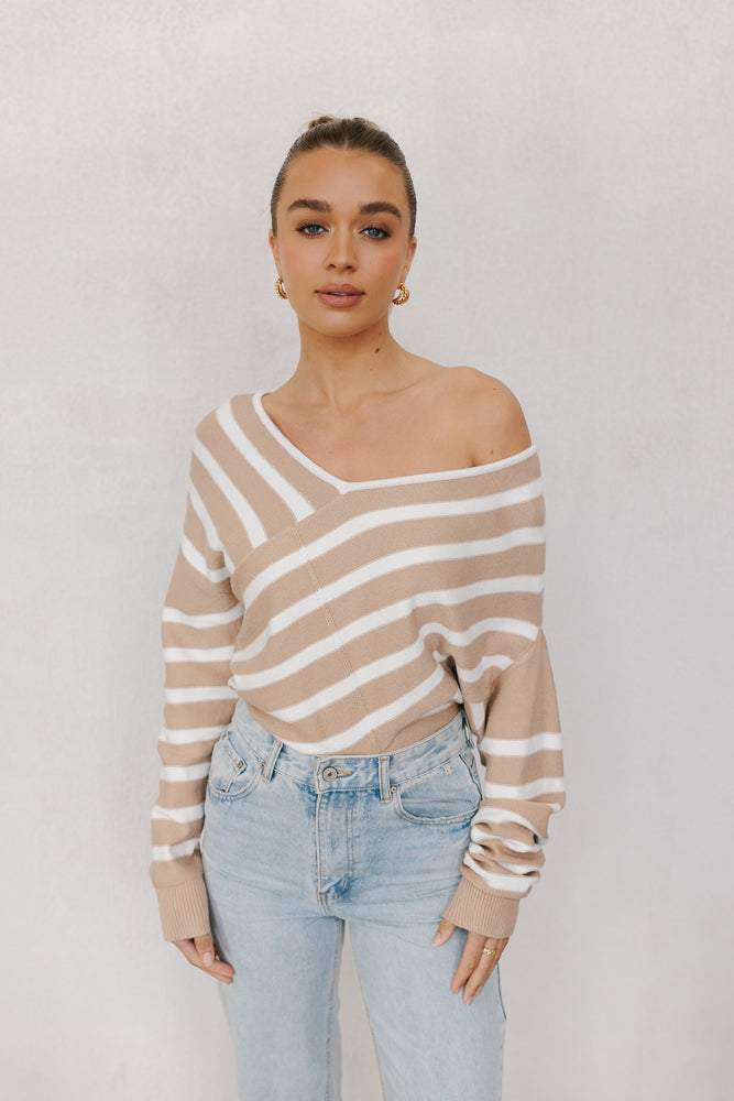 Siennah Knit Beige Stripe