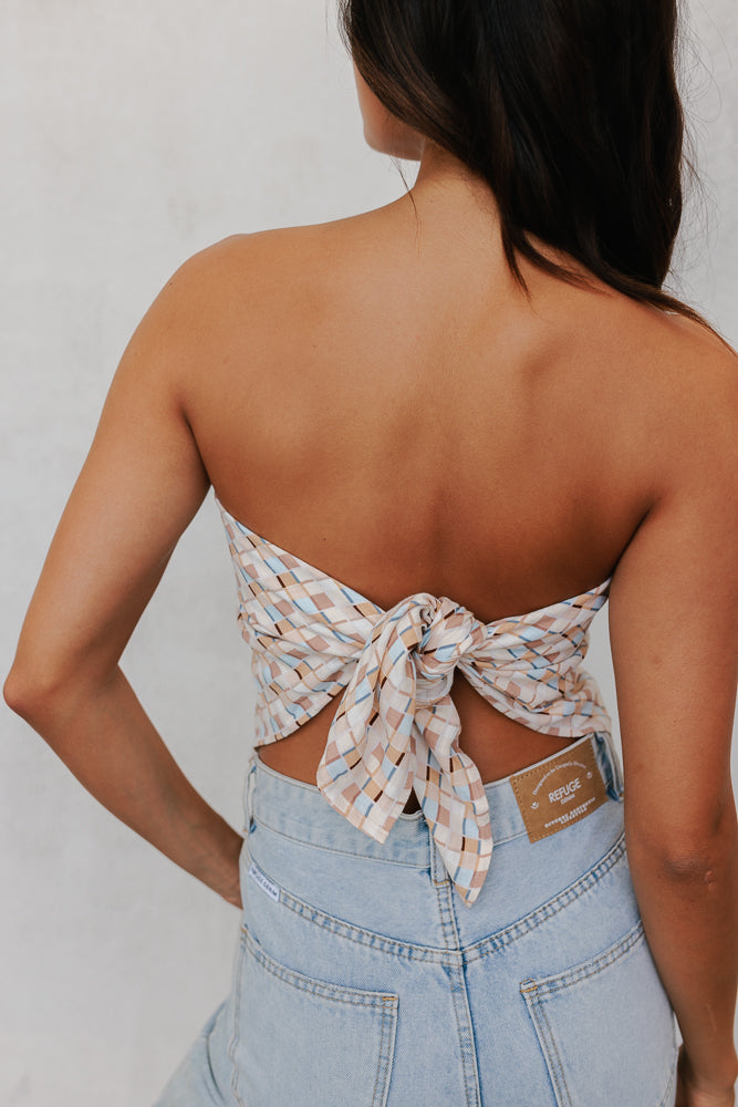 Sono Top - Beige/Sky Check