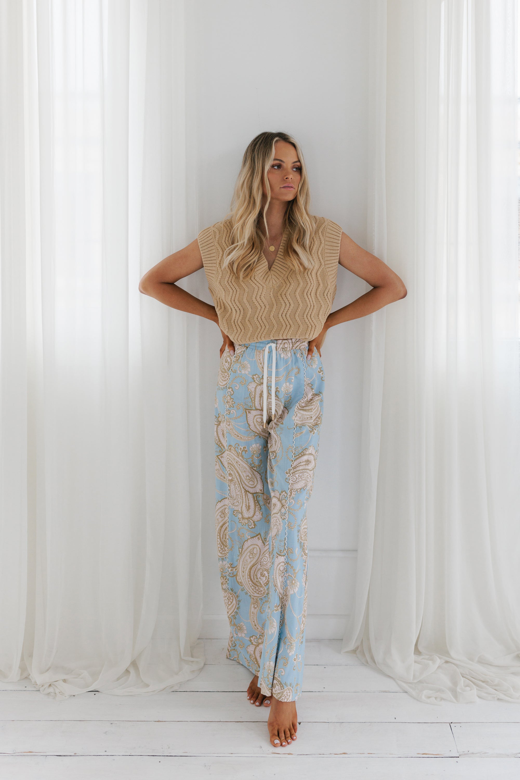 Citta Pants Sky Blue Paisley Print