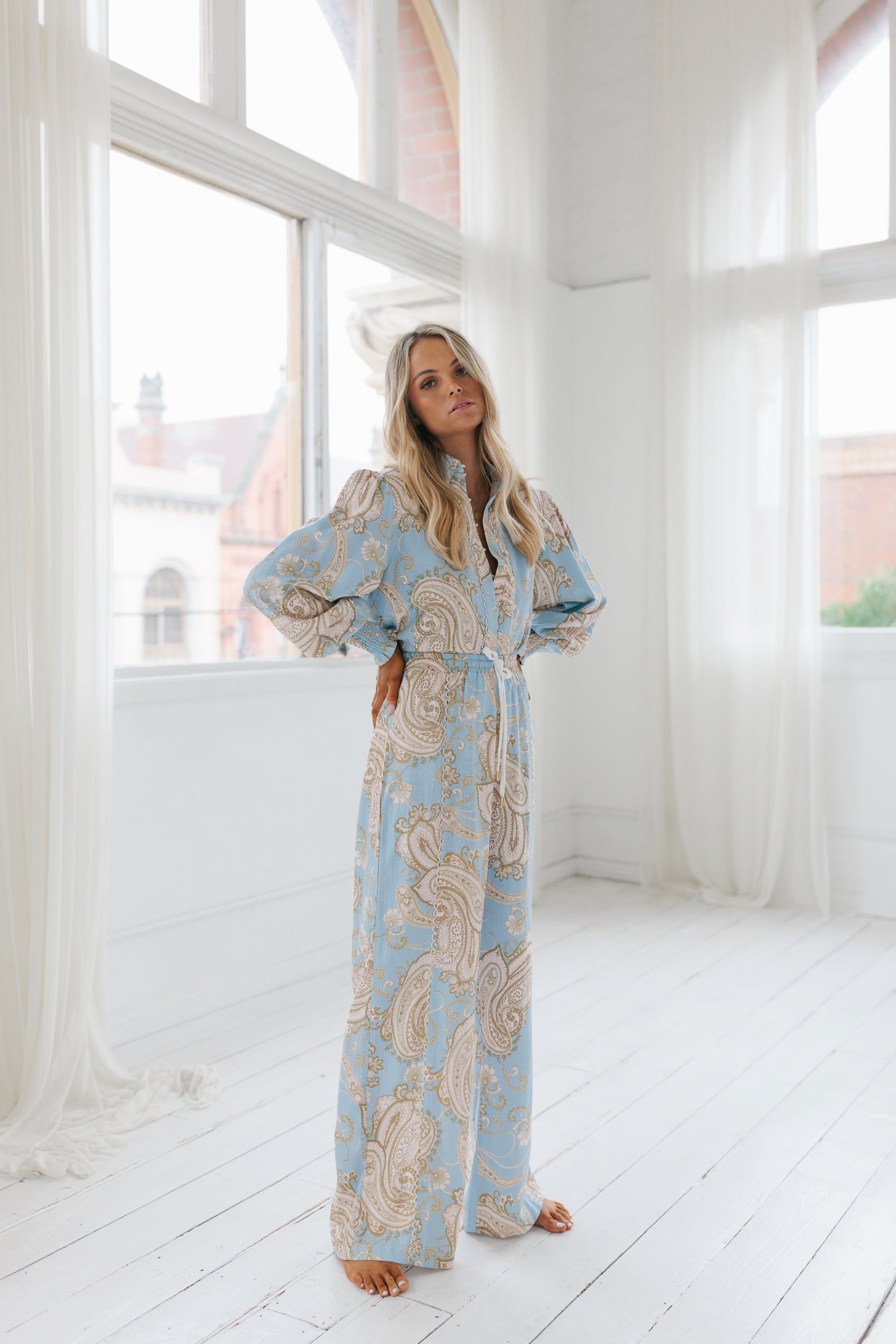 Citta Pants Sky Blue Paisley Print