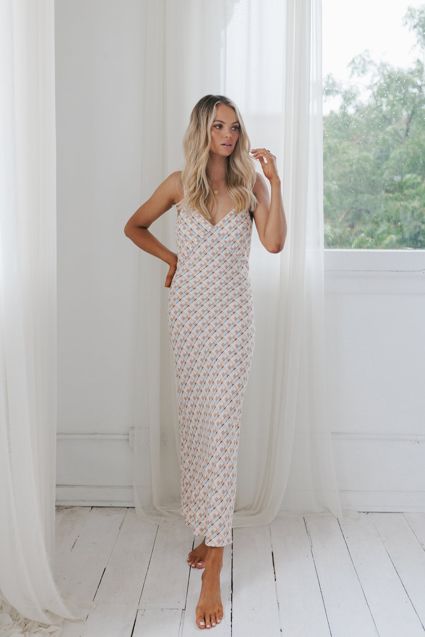 Giro Dress - Beige/Sky Check