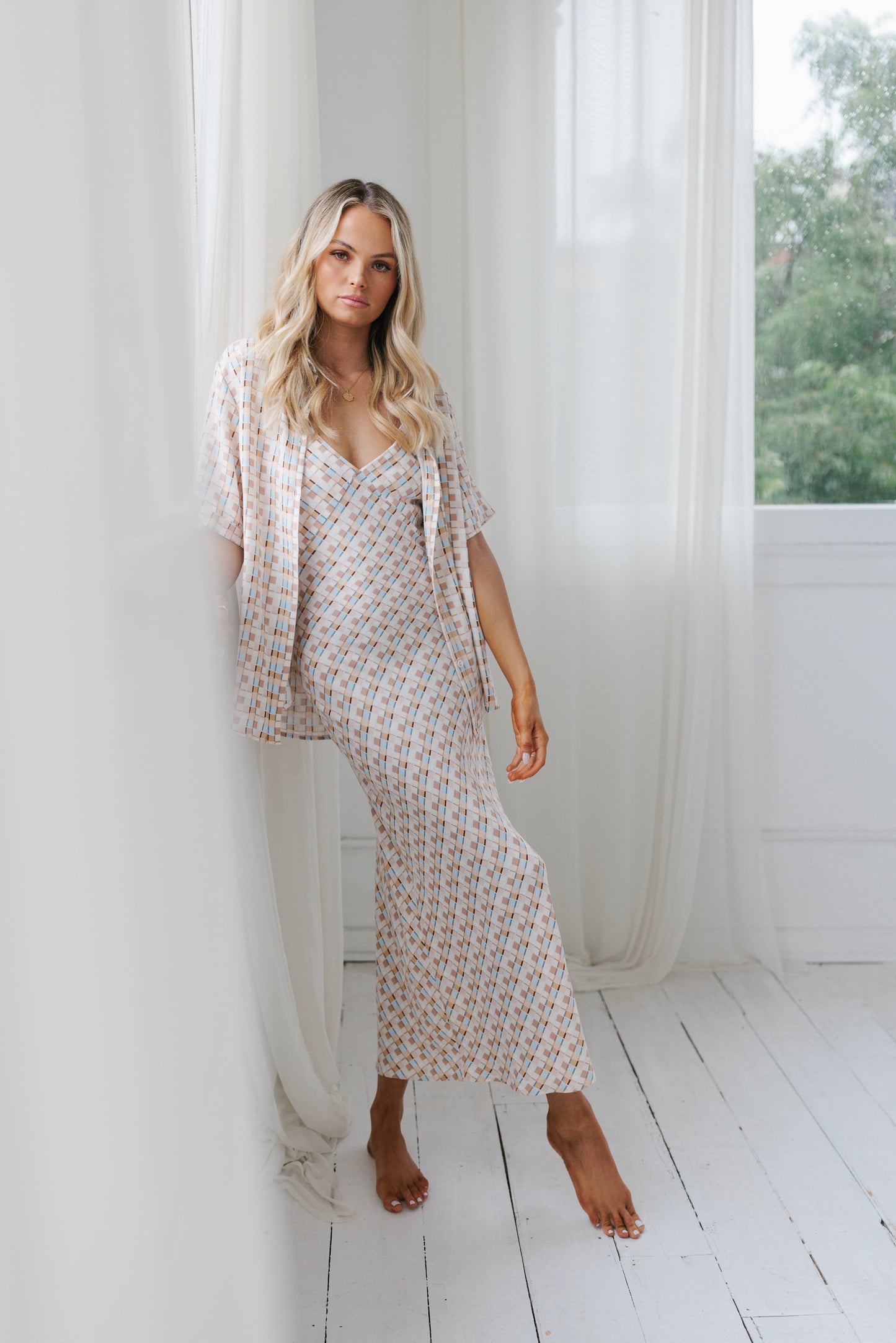 Giro Dress - Beige/Sky Check