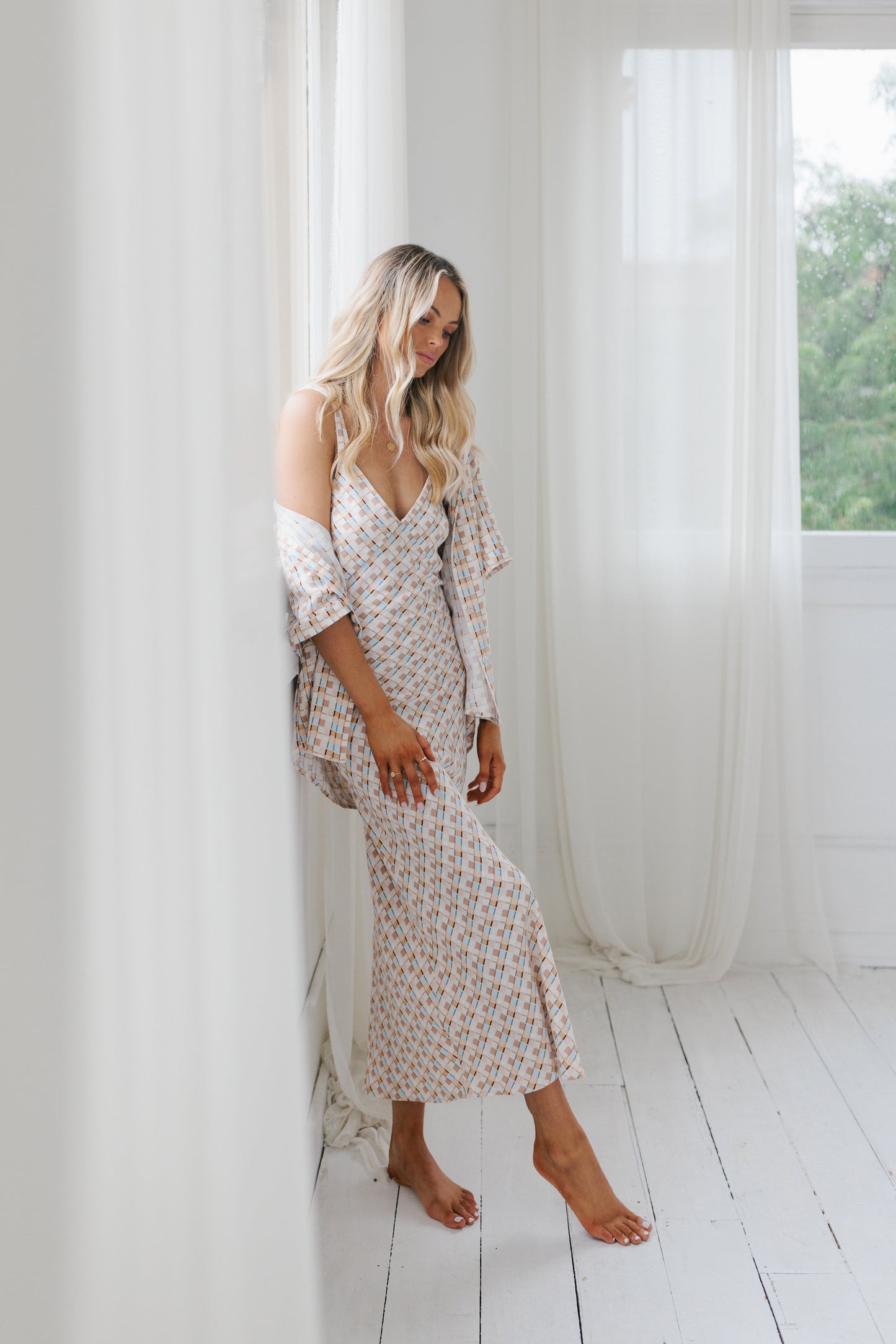 Giro Dress - Beige/Sky Check