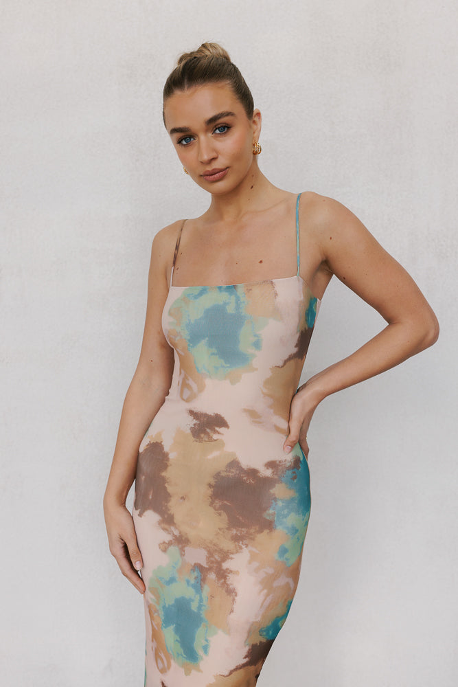 Sutton Dress - Tan/Teal Haze