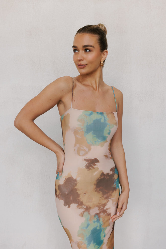 Sutton Dress - Tan/Teal Haze