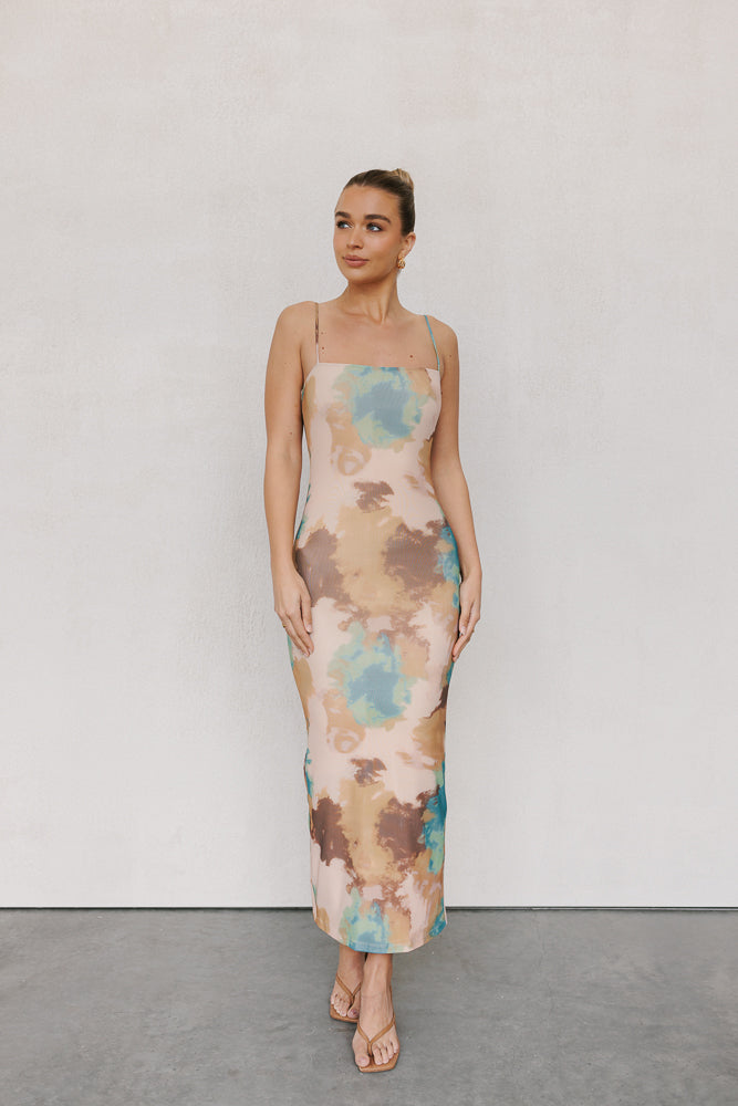 Sutton Dress - Tan/Teal Haze
