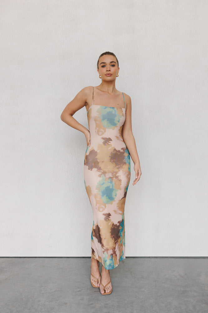 Sutton Dress - Tan/Teal Haze