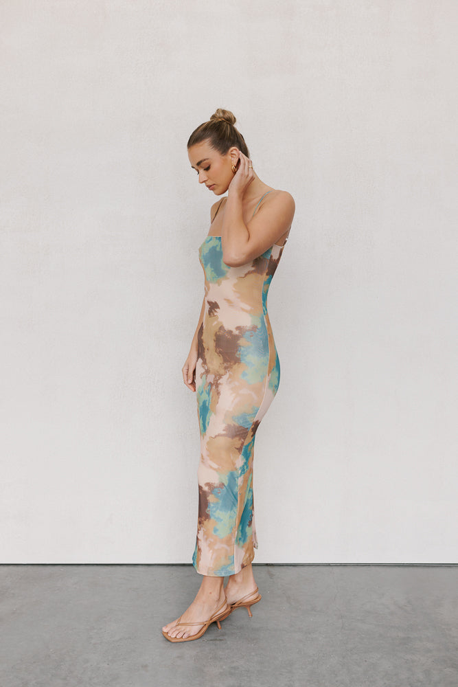 Sutton Dress - Tan/Teal Haze