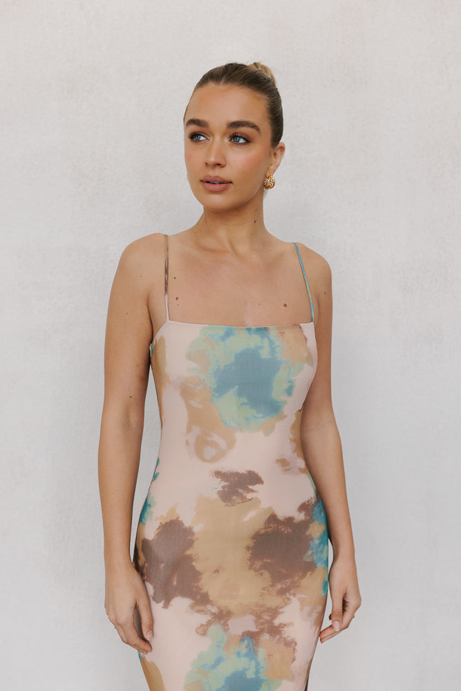 Sutton Dress - Tan/Teal Haze