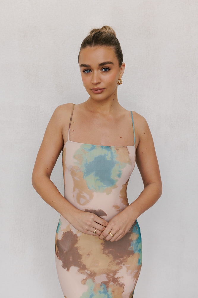 Sutton Dress - Tan/Teal Haze