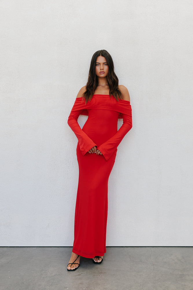 Ultima Maxi Dress - Red Mesh