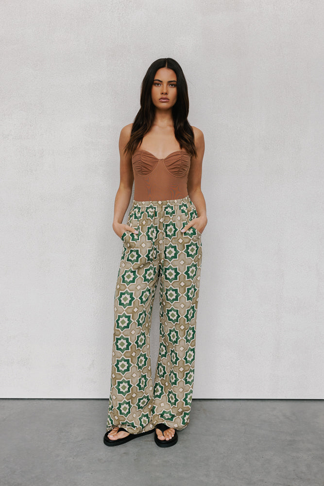Citta Pants - Khaki Tile Print
