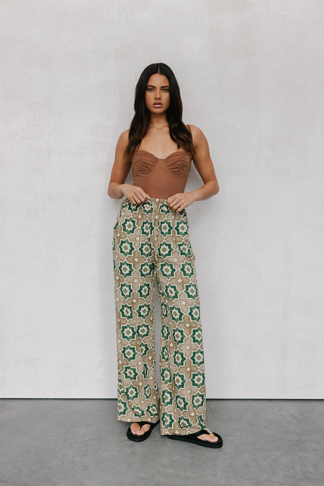 Citta Pants - Khaki Tile Print
