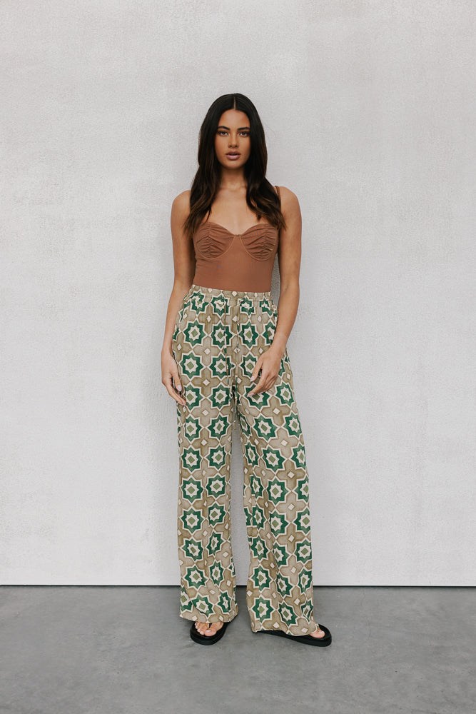 Citta Pants - Khaki Tile Print