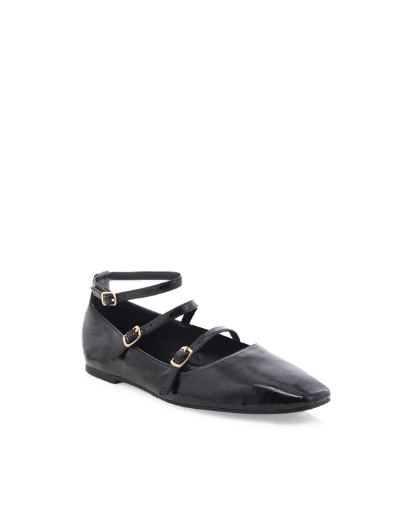 Alex Ballet Flats - Black Crinkle Patent