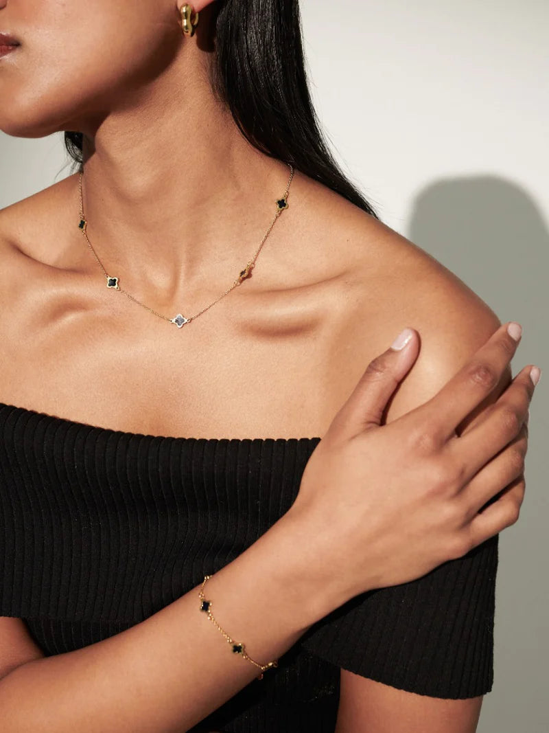 Clover Necklace - Black & Gold
