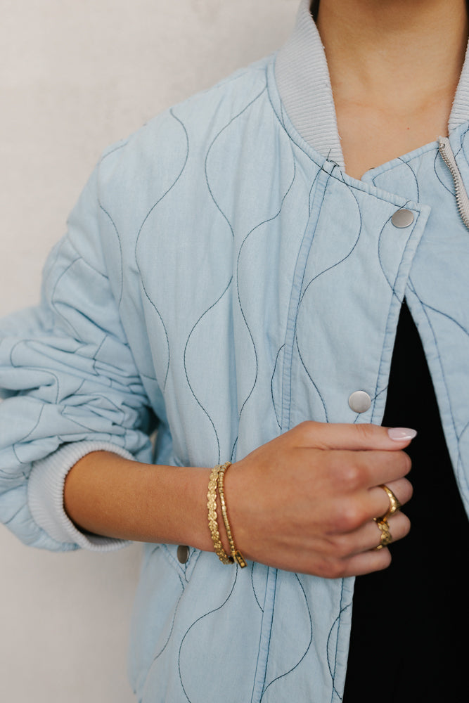 Qassie Quilted Bomber Jacket - Washed Light Denim