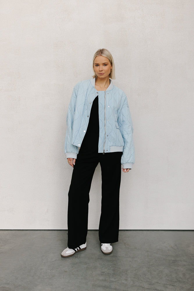 Qassie Quilted Bomber Jacket - Washed Light Denim