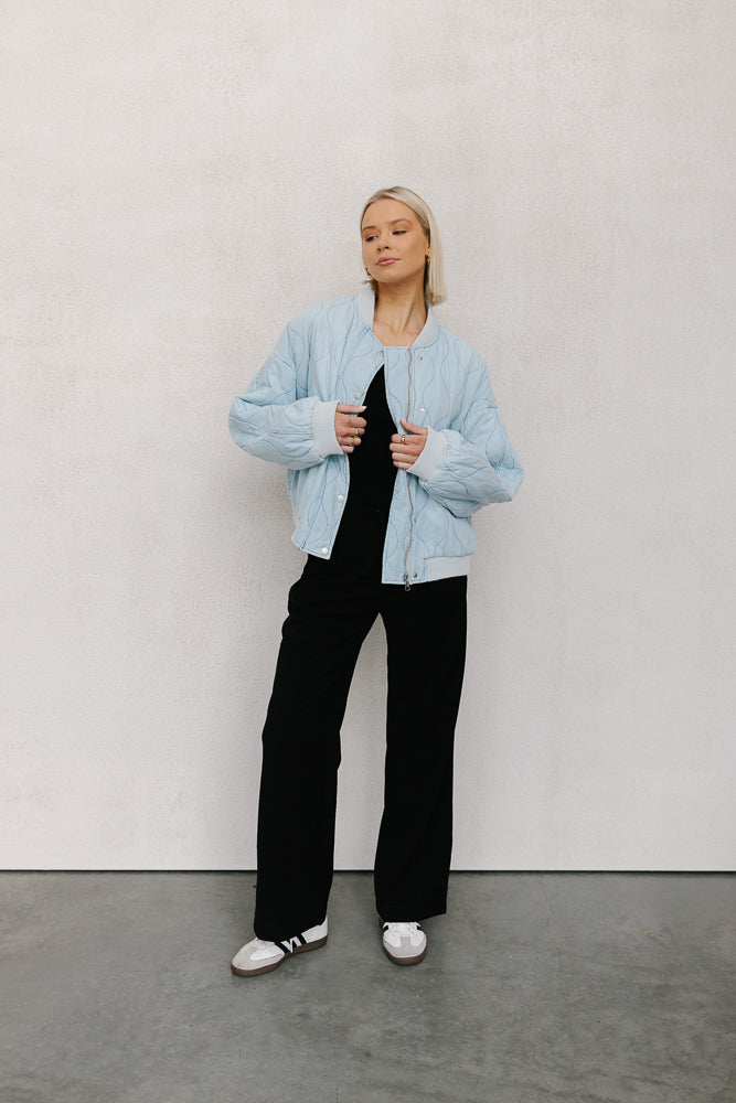 Qassie Quilted Bomber Jacket - Washed Light Denim