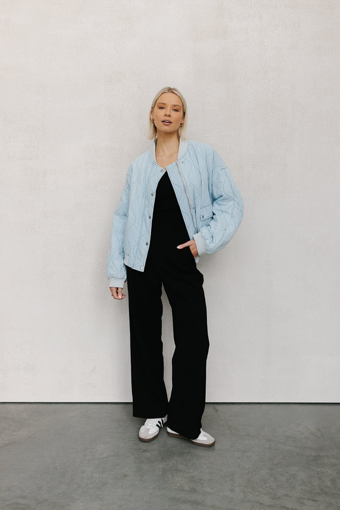 Qassie Quilted Bomber Jacket - Washed Light Denim