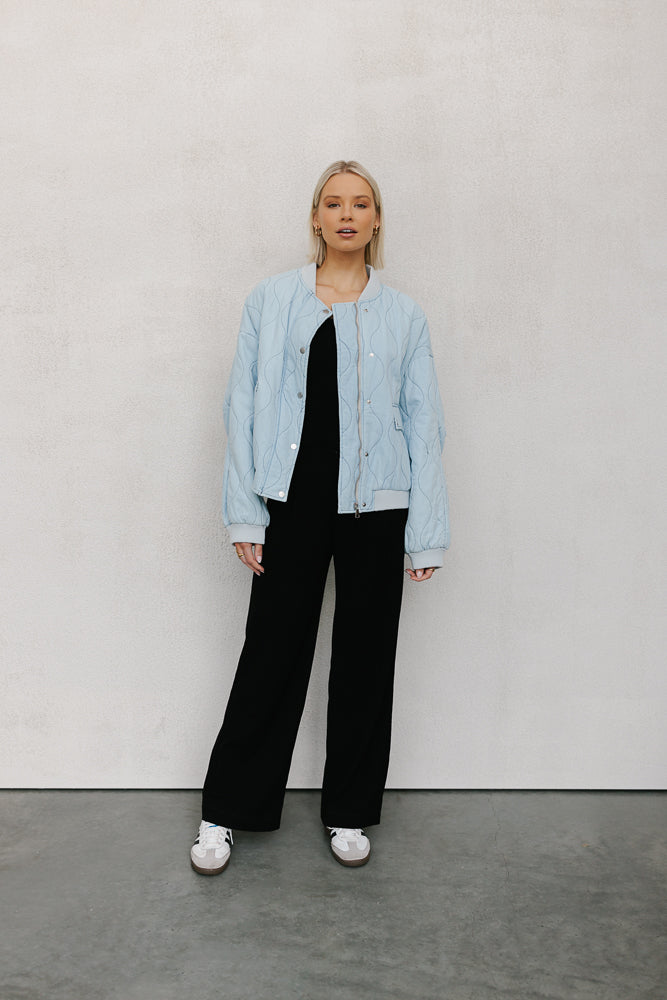 Qassie Quilted Bomber Jacket - Washed Light Denim