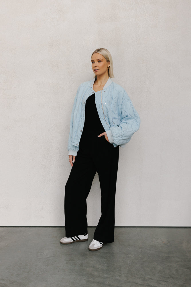 Qassie Quilted Bomber Jacket - Washed Light Denim