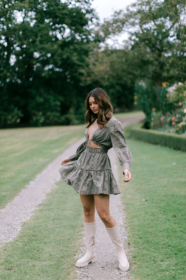 Luna Dress - Khaki Lace