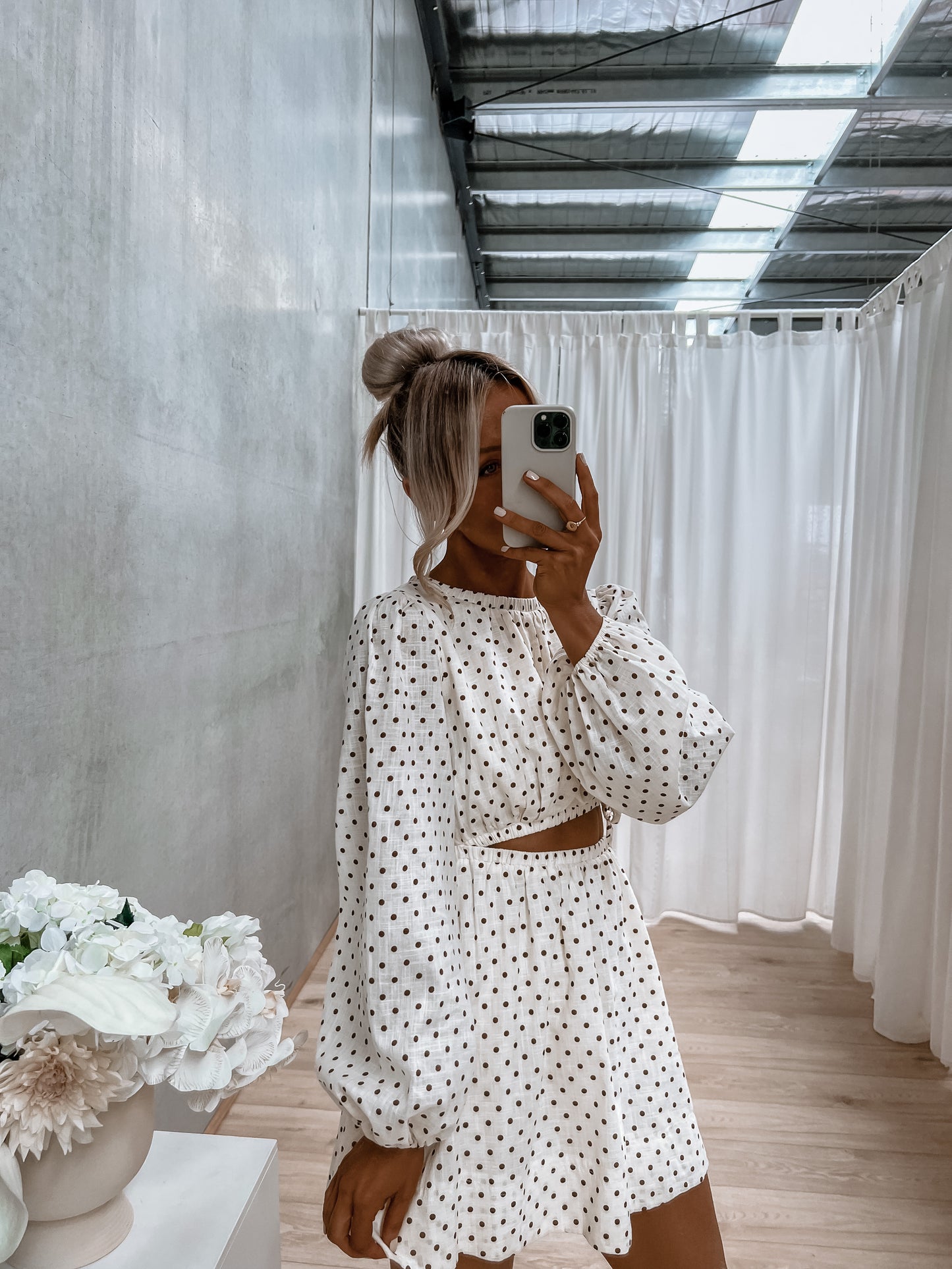 Paycie Dress - Cream / Chocolate Spot
