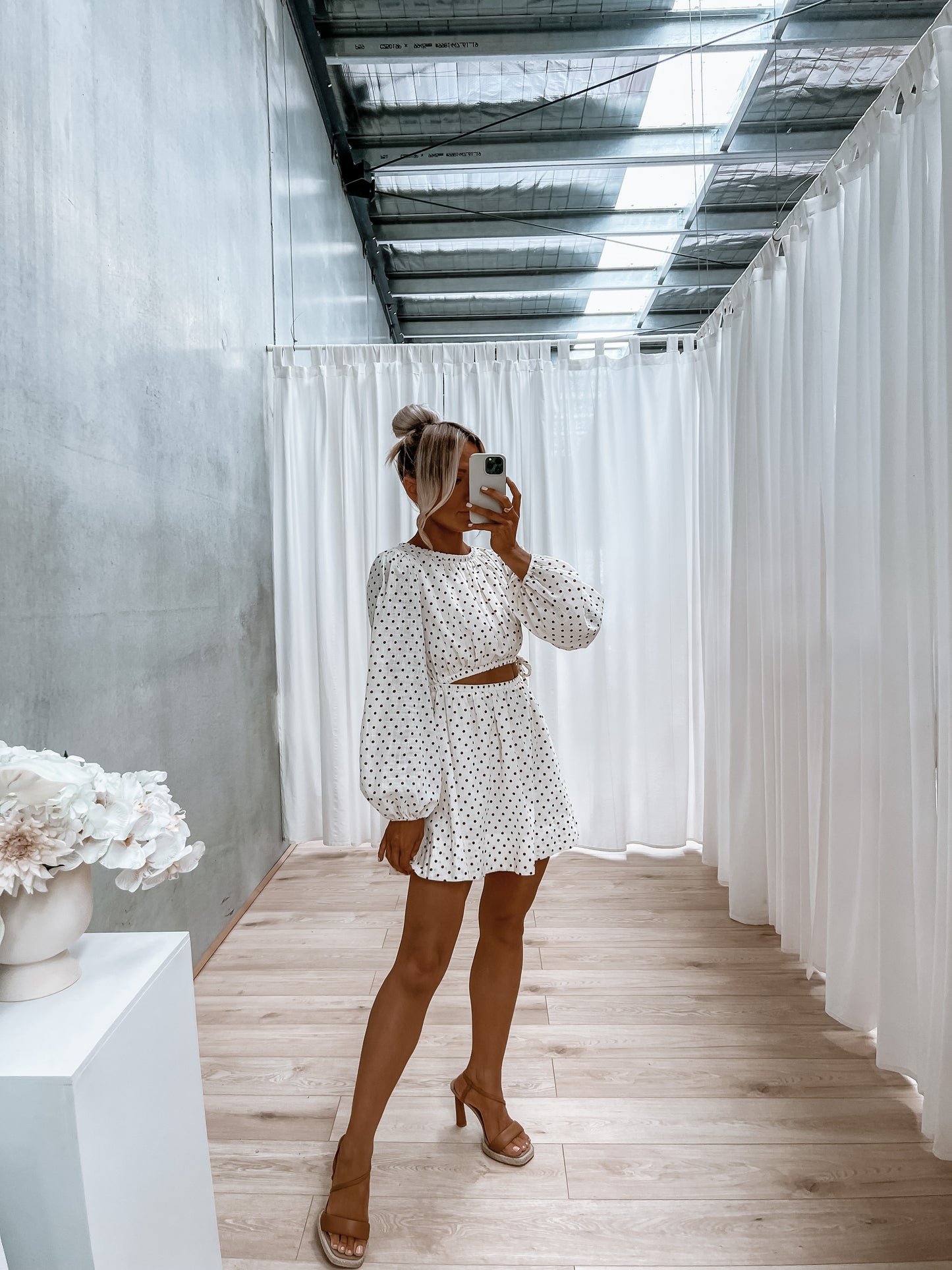 Paycie Dress - Cream / Chocolate Spot