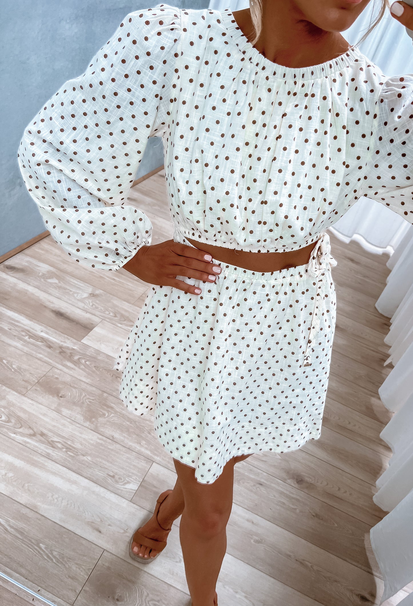 Paycie Dress - Cream / Chocolate Spot