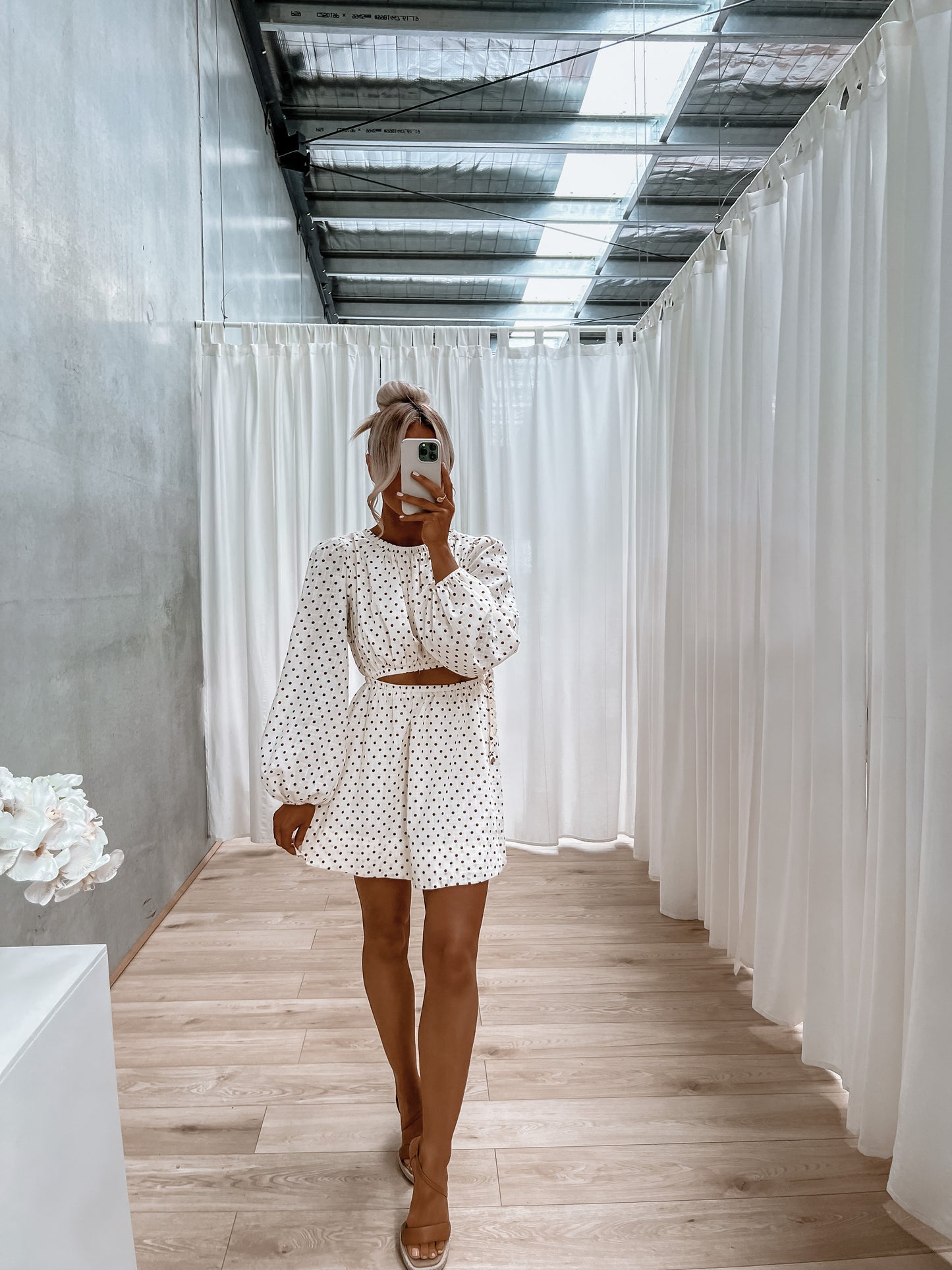 Paycie Dress - Cream / Chocolate Spot