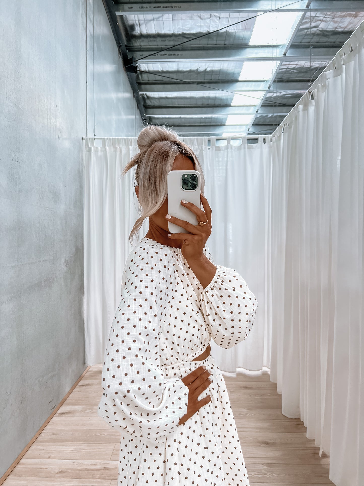 Paycie Dress - Cream / Chocolate Spot