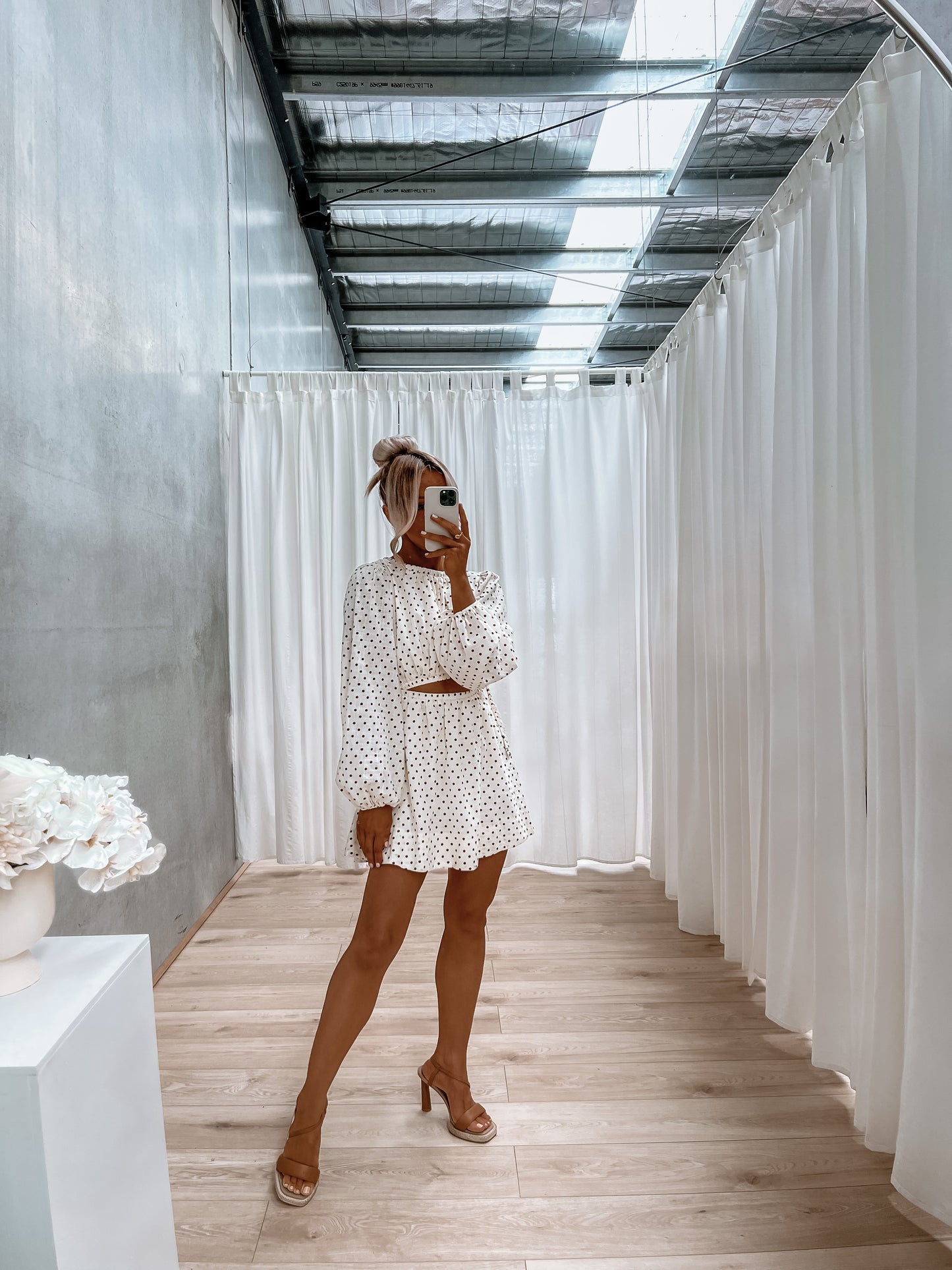Paycie Dress - Cream / Chocolate Spot