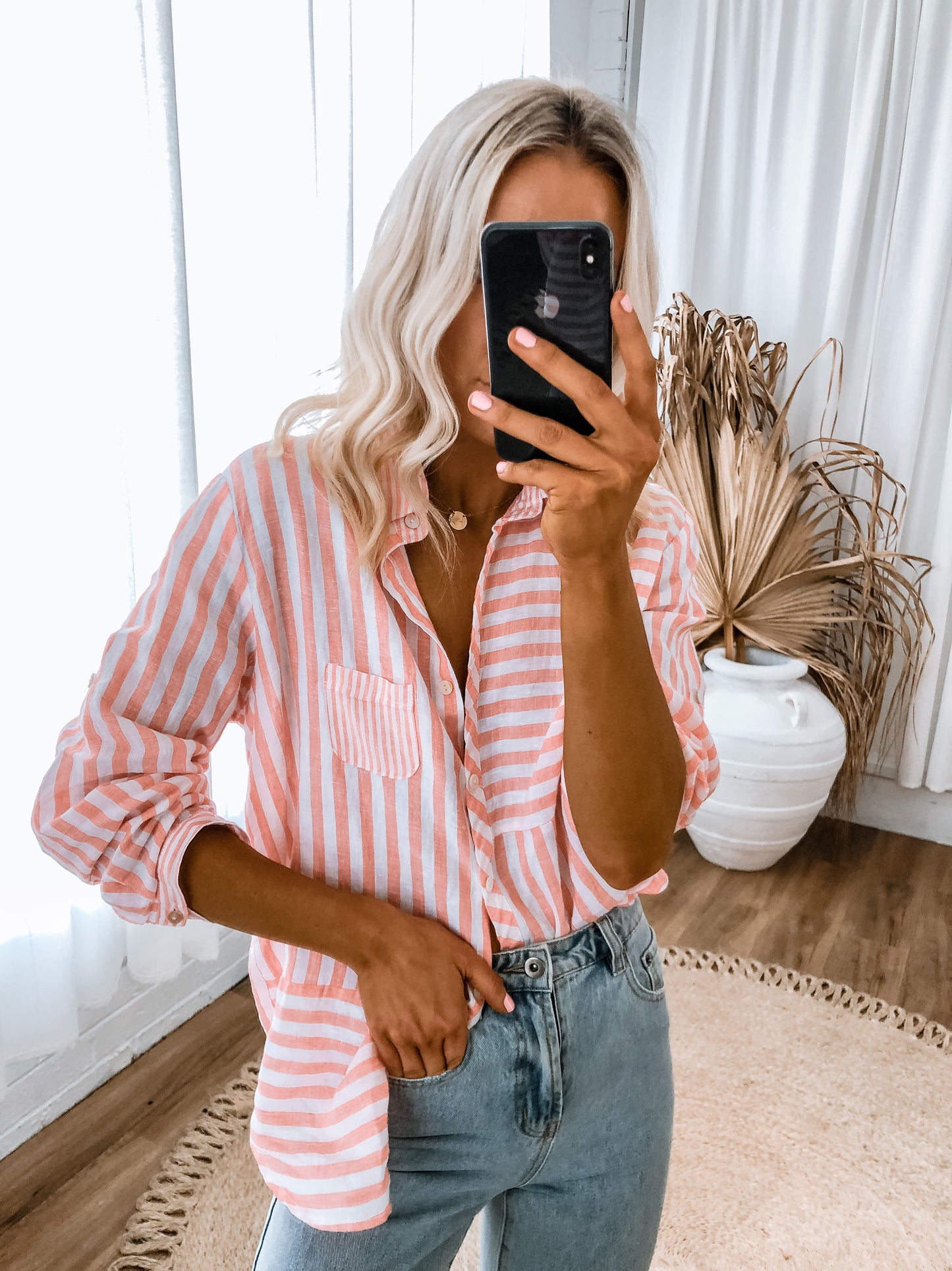 Amelia Shirt - Coral Stripe