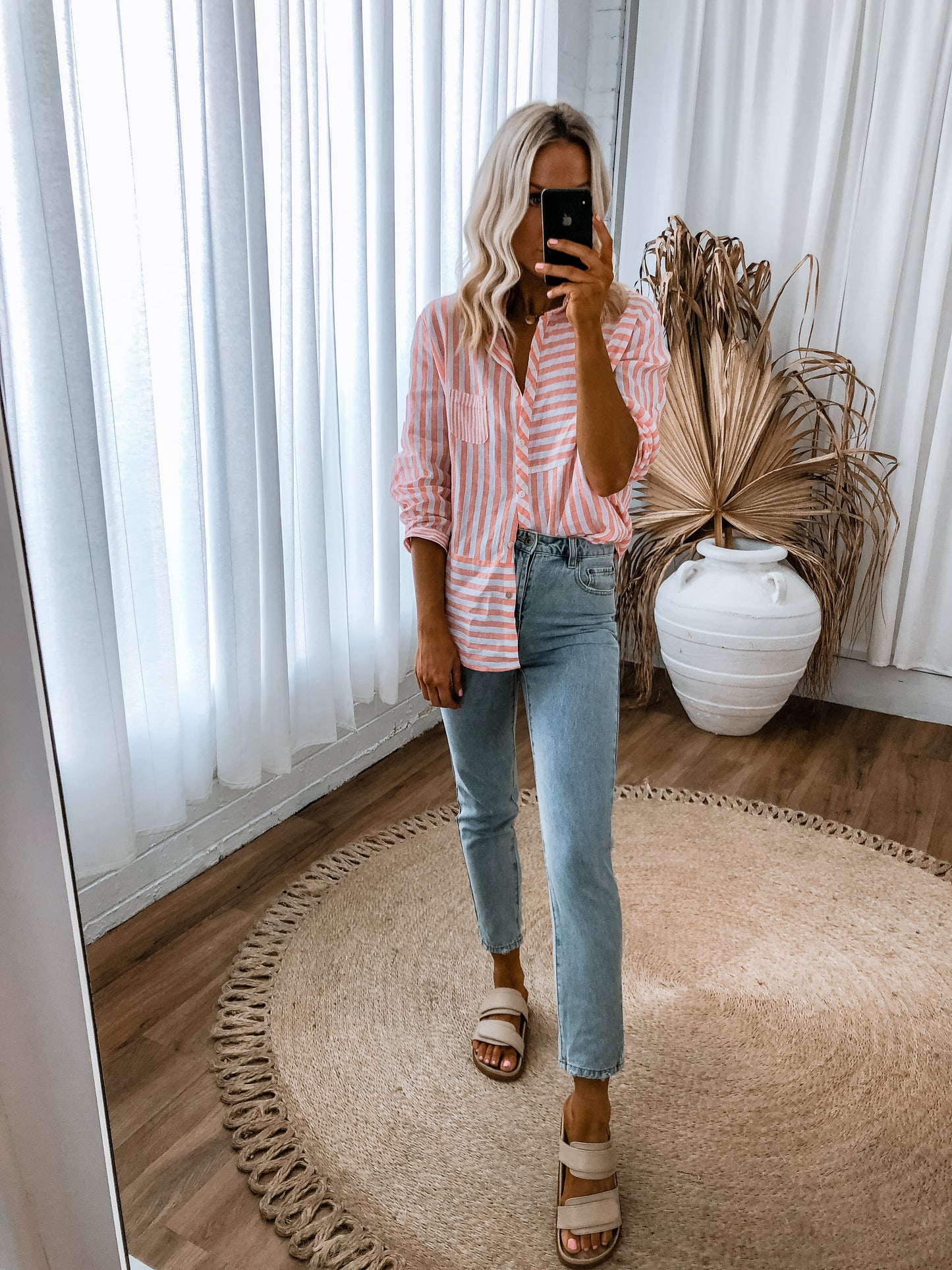 Amelia Shirt - Coral Stripe