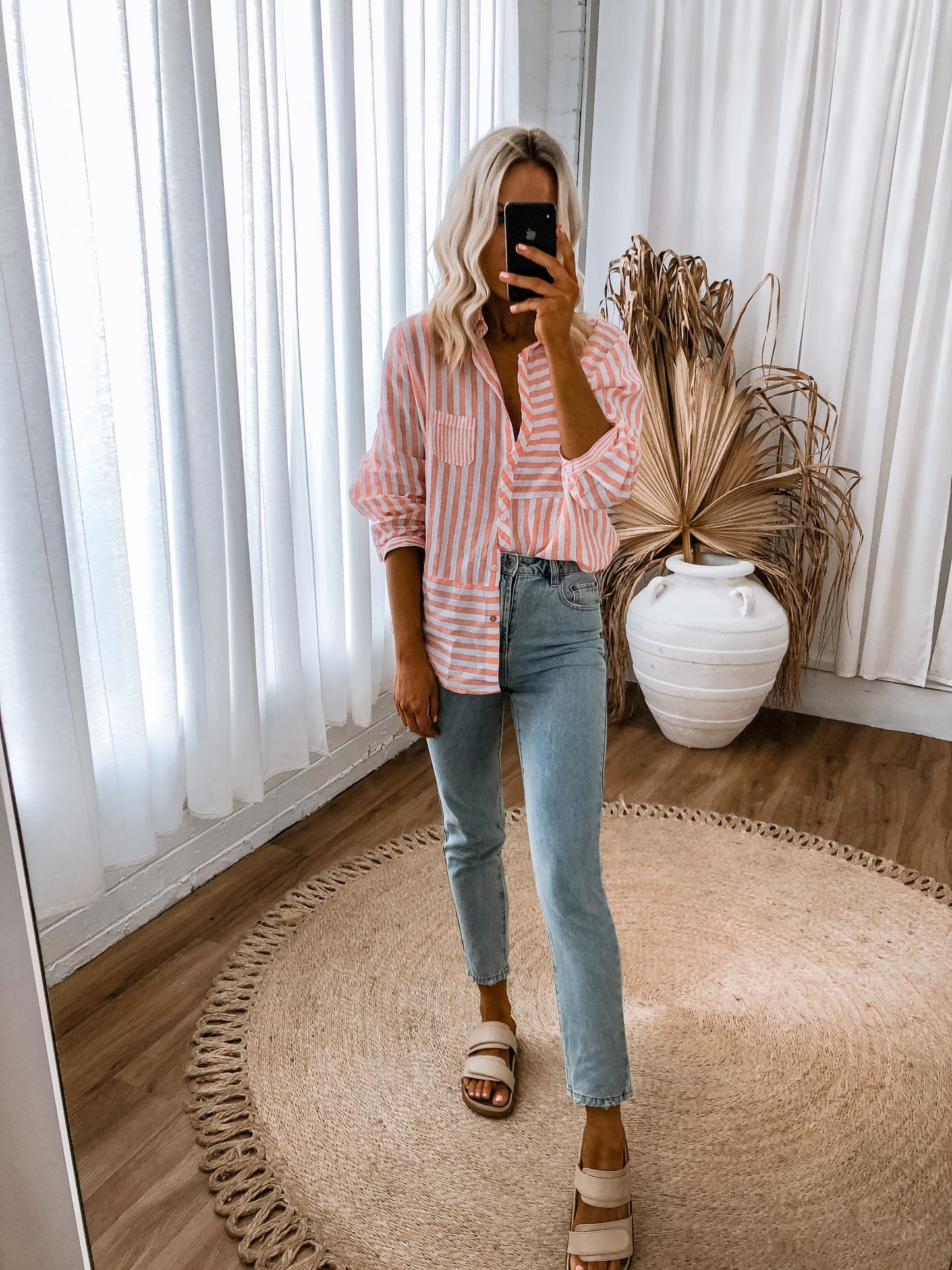Amelia Shirt - Coral Stripe