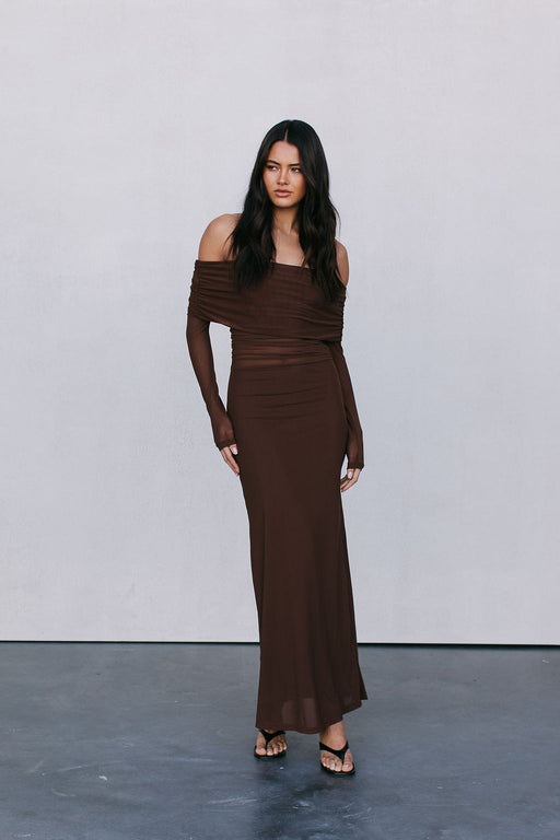 Gwen Maxi Dress - Chocolate Brown Mesh