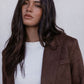 Yanni Oversized Blazer - Chocolate Brown Suede Look