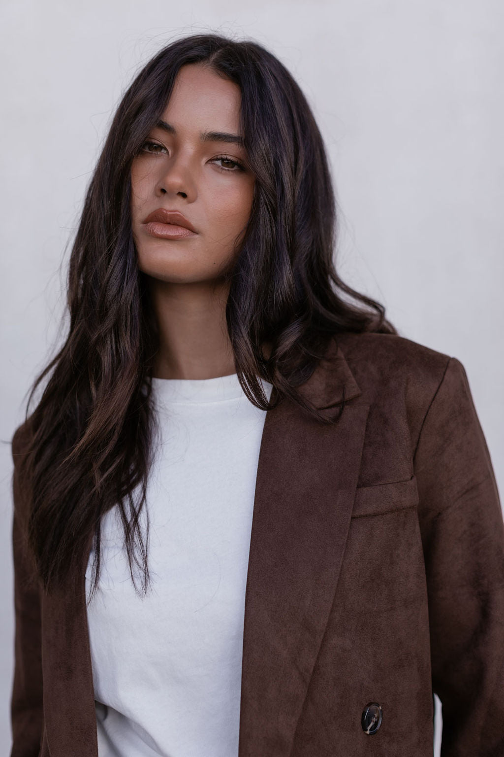 Yanni Oversized Blazer - Chocolate Brown Suede Look