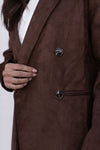Yanni Oversized Blazer - Chocolate Brown Suede Look