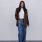 Yanni Oversized Blazer - Chocolate Brown Suede Look